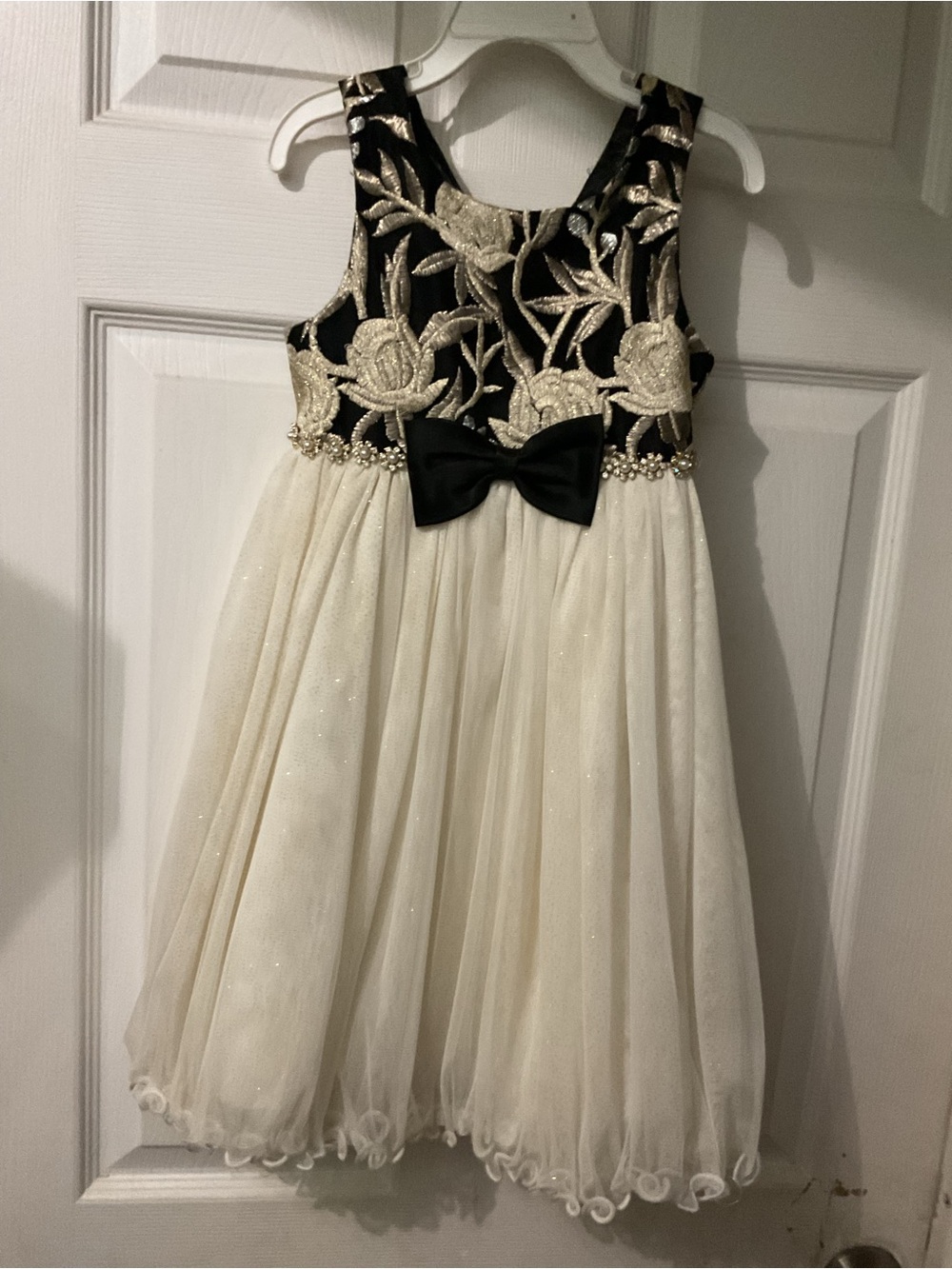 American Princess Black & Cream Floral Embroidered Tulle Party Dress